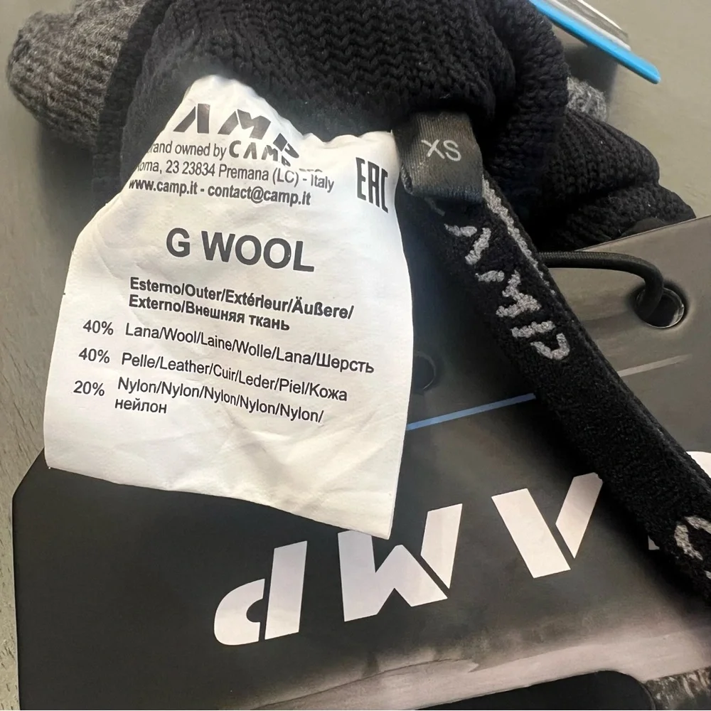 Camp G Wool Leather Winter Insulated Gloves Wrist Strap Black Gray Unisex XS